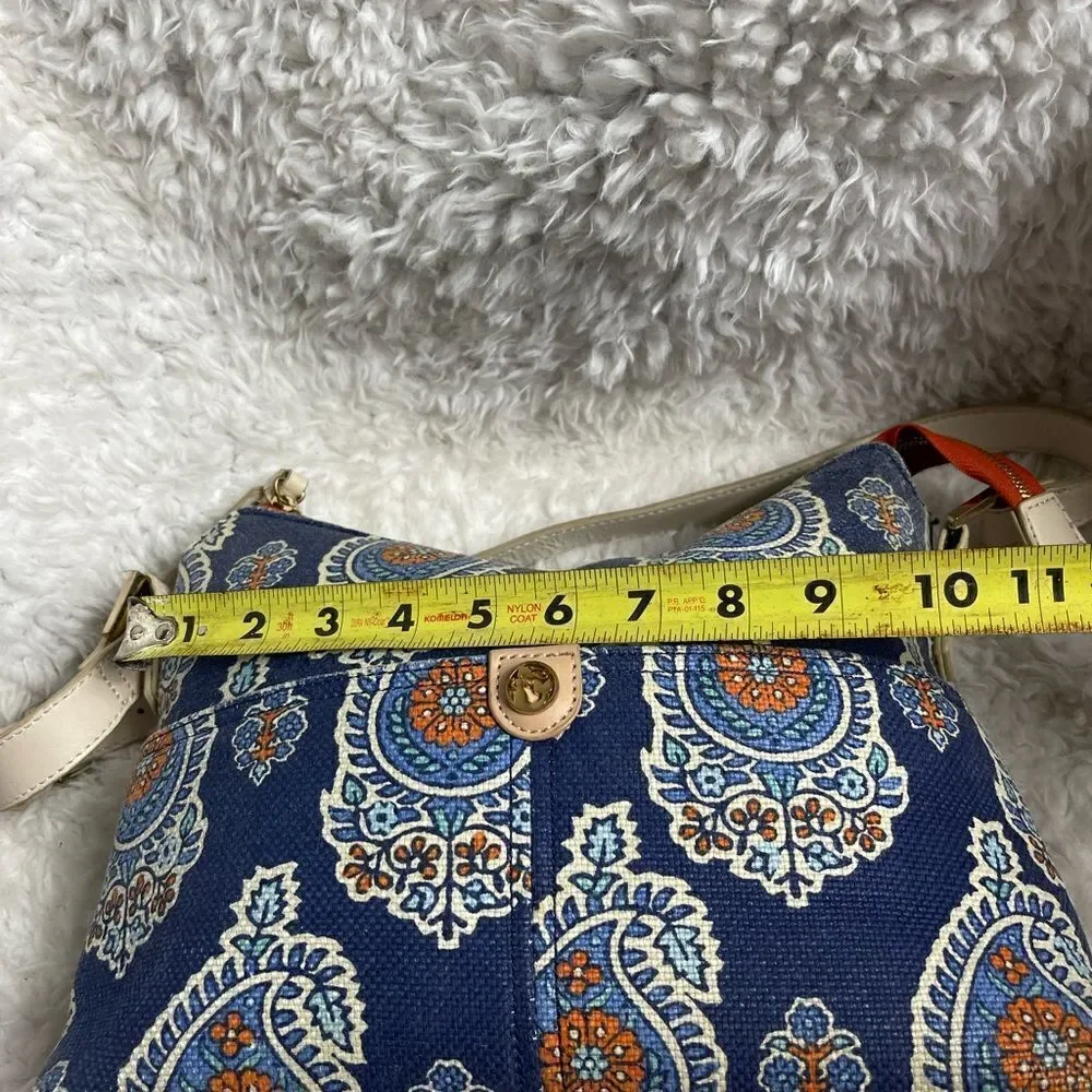 Spartina 449 Blue Bohemian canvas shoulder bag beige strap gold tone hardwares